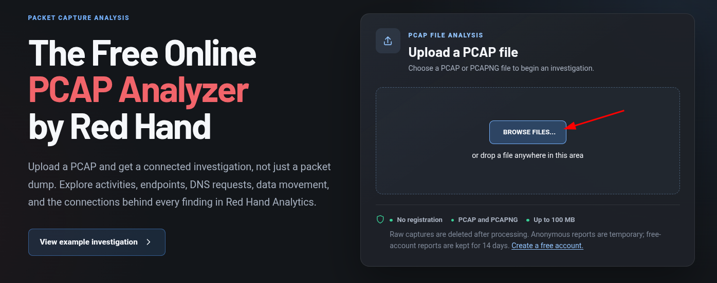Upload the pcap file